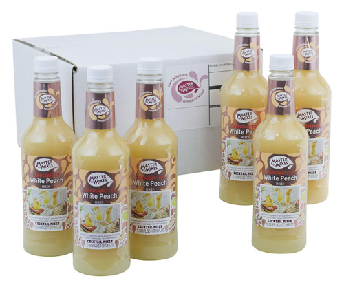 Master of Mixes White Peach Daiquiri/Margarita Drink Mix, Ready To Use, 1 Liter Bottle (33.8 Fl Oz), Pack of 6