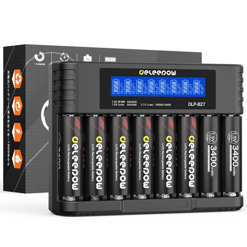Deleepow Rechargeable AA Batteries Lithium AA Rechargeable Batteries 1.5V 3400mWh, 8 Count AA Lithium Batteries with Charger 1500 Cycles Deleepow Rechargeable AA Batteries Lithium AA Rechargeable Batteries 1.5V 3400mWh, 8 Count AA Lithium Batteries with Charger 1500 Cycles