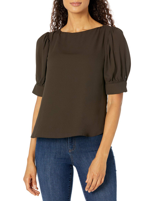 Karen Kane Women's Shirred Boatneck TOP, Brown, Extra Small