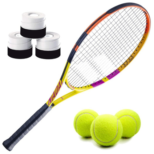 Babolat Nadal 25 Inch Rafa Tennis Racquet Bundled with 3 White Overgrips and 3 Tennis Balls