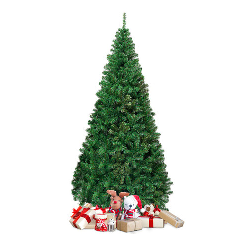 DORTALA 7FT Christmas Tree, Holiday Season Premium PVC Needles, Spruce Full Tree, with Sturdy Metal Stand, Unlit Christmas Pine Tree, 350 Branch Tips, Ideal for Home, Office, Party and Hotels, Green