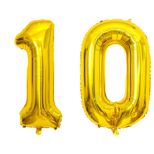 40 Inch Gold 10 Number Balloons, Giant Jumbo Helium Mylar Foil Gold Number Balloons for Birthday, Gold Mylar Digital Balloons for 10th Birthday, Anniversary Party Decorations Supplies