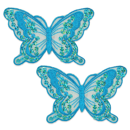 Expo International Iron-On Butterfly Sequin Pack of 2 Patches/Appliques, Turquoise