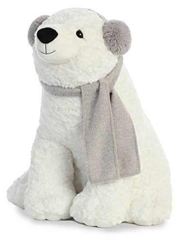 Aurora World  20" Wish Bear with Grey Ear Muff & Scarf, White, Grey