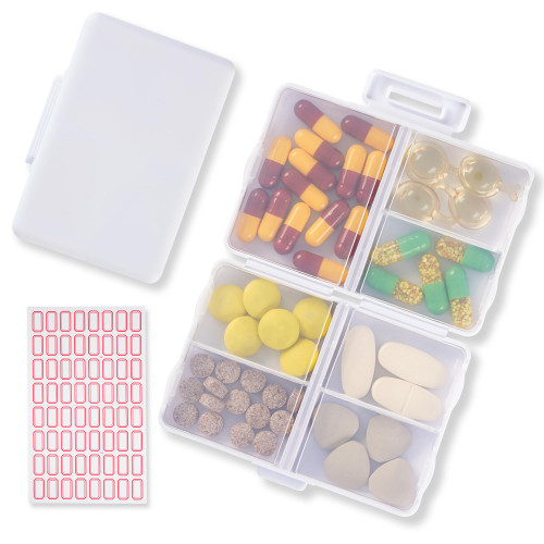 Travel Pill Organizer - 7 Compartments Portable Daily Pill Case - Pill Container, Medicine Organizer, Pill Dispenser, Travel Pill Box for Pocket Purse, Medicine Vitamin Holder Container (2 Pack/White)