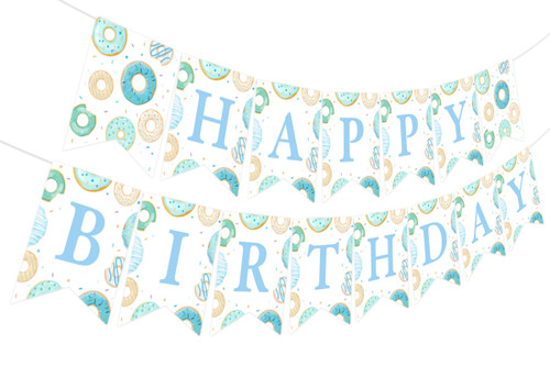 Donut Birthday Party Decorations Boy - Blue Donut Happy Birthday Banner, Assembled Durable Happy Birthday Bunting Sign Donut Happy Birthday Party Supplies