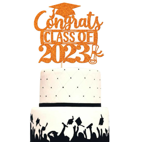 Rsstarxi 1 Pack Congrats Class of 2023 Cake Topper Glitter Congrats Class of 2023 Graduation Cap Diploma Cake Pick 2023 Graduation Theme Party Cake Decorations Orange