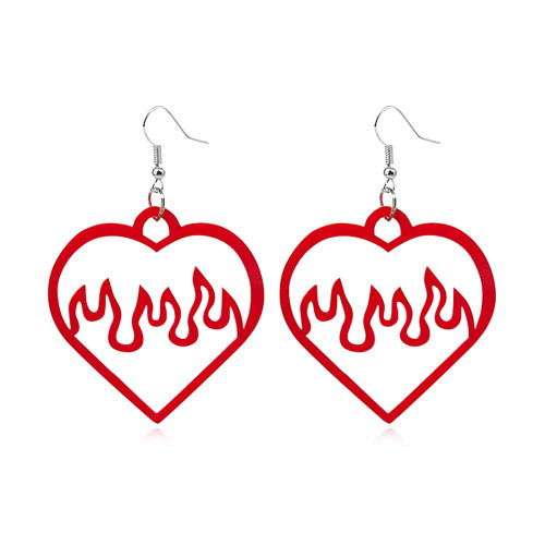 CHUNYANAN Boho Lightweight Acrylic Hollow Flame Heart Dangle Drop Earrings for Women Girls Unique Charm Flame Love Heart Earrings Jewelry Gift (Red neihuo earrings)