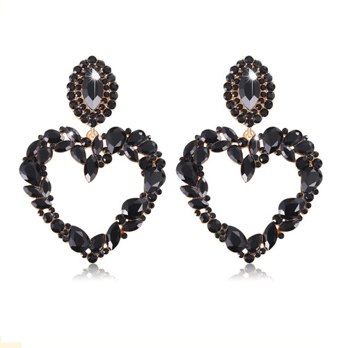 Valentines Day Heart Earrings for Women Large Sparkly Rhinestone Crystal Drop Dangle Earrings Love Heart Shaped Earrings Statement Formal Bling Elegant Bridal Dangling Earrings for Valentines Wedding Birthday Gifts
