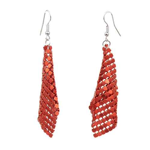 Colorful Sequin Dangle Earrings Metal Mesh Grid Tassel Drop Earrings Colorful Sequins Tassel Earrings Disco Tassel Long Drop Earrings for Women Girls Jewelry Gift-red