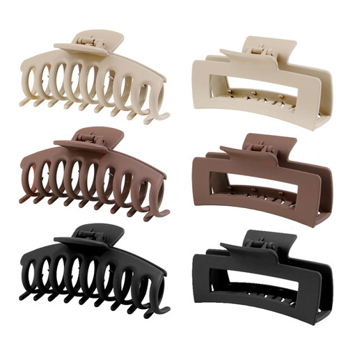 6 Pack 4.3" Large Hair Claw Clips,Hair Clips for Women & Girls,2 Styles 3 Colors Internal tooth design Strong Hold Matte Claw Hair Clips for Women Thick Hair & Thin Hair,90's Vintage Jaw Clips