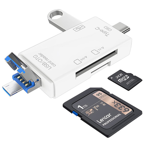 Micro SD Card Reader for Android, Micro SD Card to USB Adapter, USB C SD Card Reader for Camera Memory Card Reader, Wansurs 6 in 1 SD Card Reader (White)