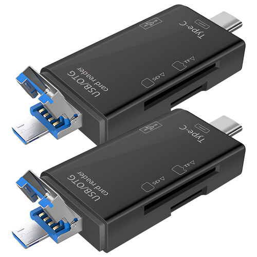 Micro SD Card Reader for Android, Micro SD Card to USB Adapter, USB C SD Card Reader for Camera Memory Card Reader, Wansurs 6 in 1 SD Card Reader (2 Pack Black)