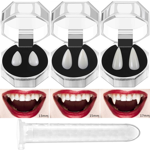 VOVEA Vampire Teeth Fangs - Halloween Fake Teeth Realistic Vampire Fangs Vampire Costume Accessories for Women Men Halloween Party Favors Cosplay Props, 3 Pairs 3 Sizes with Adhesive VOVEA Vampire Teeth Fangs - Halloween Fake Teeth Realistic Vampire Fangs Vampire Costume Accessories for Women Men Halloween Party Favors Cosplay Props, 3 Pairs 3 Sizes with Adhesive