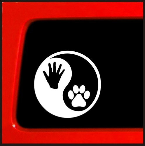 Sticker Connection | Dog Paw Yin Yang | Bumper Sticker Decal for Car, Truck, Window, Laptop | 3.7"x3.7" (White)