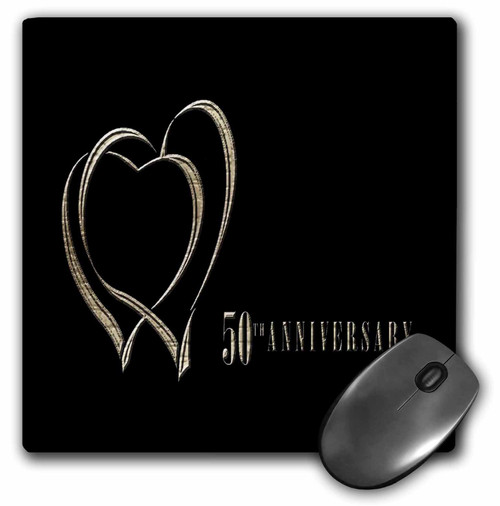 3dRose LLC 8 x 8 x 0.25 Inches Mouse Pad, Two Gold Hearts 50th Anniversary (mp_29617_1)