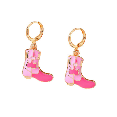 Cute Western Cowgirl Cowboy Boot Hat Drop Dangle Earrings Pink Enamel Love Heart Y3k for Women Girls Party Fancy Rodeos Dress Costume Christmas Jewelry-Pink Boot C