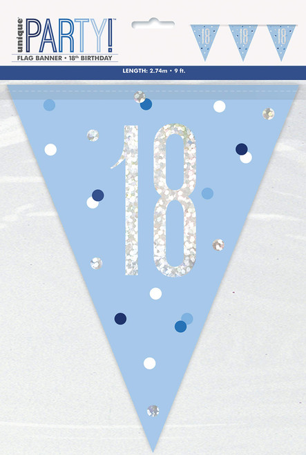 Unique Party 83437 Blue Dots Prismatic 18 Birthday Plastic Pennant Banner, 9 Ft 1 Pc, Age