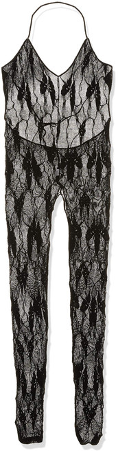 MUSIC LEGS Women's Lace Halter Neck Cut Out Crotchless Bodystocking, Black, One Size