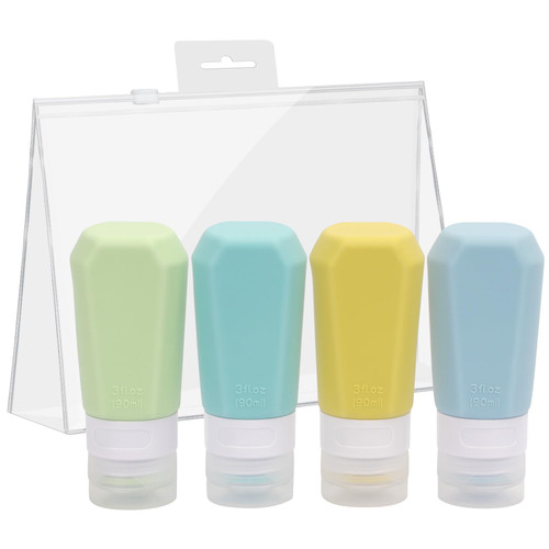 FYY Travel Bottles for Toiletries, TSA Approved 3oz Leak Proof Travel Bottles, BPA Free Portable Silicone Refillable Liquid Travel Size Containers, Travel Accessories with Clear Toiletry Bag, 4 Pack