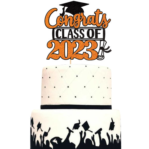 Rsstarxi 1 Pack 2023 Graduation Cake Topper Glitter Congrats Class of 2023 Graduation Cap Diploma Cake Pick for Congrats 2023 Graduation Theme Party Cake Decorations Supplies Black Orange