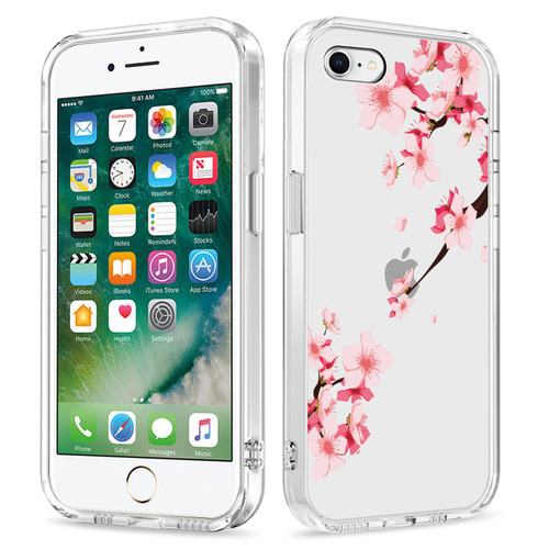 Galafu Case for iPhone SE 2022 / iPhone 7 / iPhone 8, Clear TPU Silicone Slim Bumper Shockproof Protective Cover for Girls and Women, Transparent Cute Soft Cover for iPhone SE 2020, Pink Flower -1