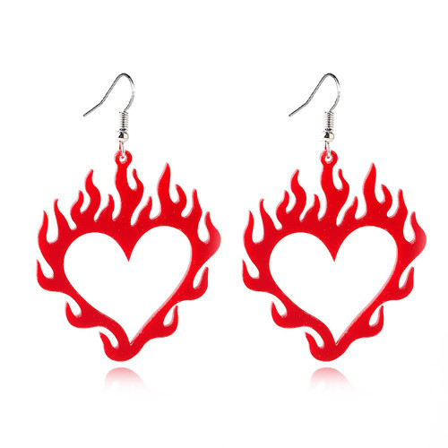 CHUNYANAN Boho Lightweight Acrylic Hollow Flame Heart Dangle Drop Earrings for Women Girls Unique Charm Flame Love Heart Earrings Jewelry Gift (Acrylic Hollow Flame Earring)