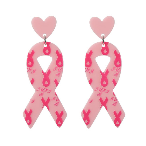 Pink Ribbon Heart Earrings Breast Cancer Awareness Earrings Ribbon Bow Drop Dangle Earrings Set Breast Cancer Jewelry Dangle Earrings for Women Girls-Pink