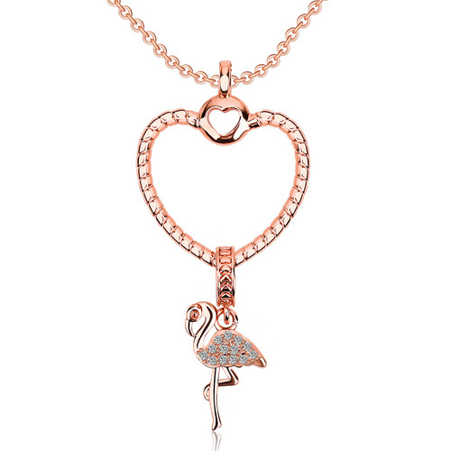 Anboly Heart Necklace 14K Gold Plated Flamingo Pendant Necklace Cute Necklace for Women Teen Girls Heart Necklace Jewelry for Women Wife Girlfriend Birthday Gift