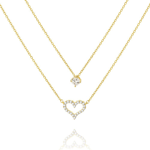 BUREI Layered Gold Heart Necklace for Women,14K Gold Plated Heart Pendant Necklace Dainty CZ Heart Necklace for Women Jewelry Gifts (Style 1 Gold)