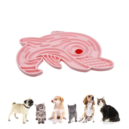 Cat Feeders Slow Feeder Cat Bowl Dolphin Shape Silicone Puzzle Feeder Kitten Bowl Fun Interactive Feeder Bowl Preventing Pet Feeder Anti-gulping Healthy Eating Diet Cat Bowls (Pink, Dolphin)