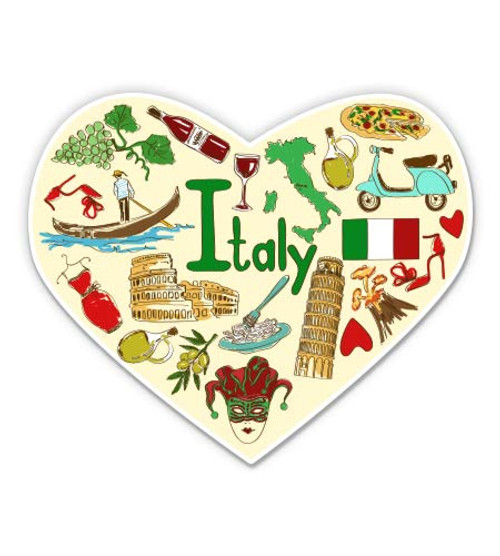 Squiddy Italy Heart Country Travel - Vinyl Sticker Decal for Phone, Laptop, Water Bottle (3" Wide)