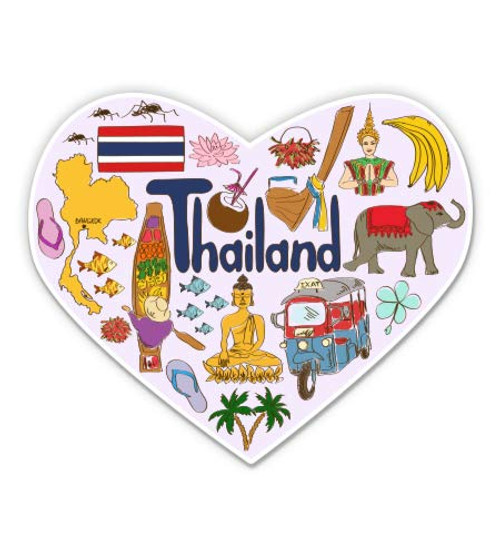 Squiddy Thailand Heart Country Travel - Vinyl Sticker Decal for Phone, Laptop, Water Bottle (3" Wide)