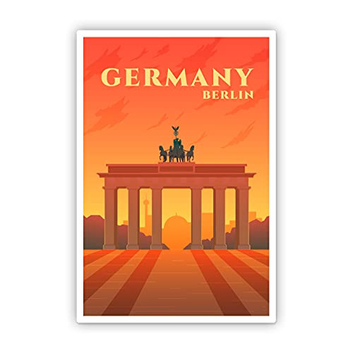 Squiddy Berlin Germany Brandenburg Gate Vintage Travel Poster Style - Vinyl Sticker Decal for Phone, Laptop, Water Bottle (3" high)