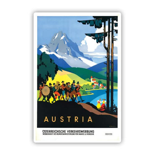 Squiddy Austria Alps Vintage Travel - Vinyl Sticker Decal for Phone, Laptop, Water Bottle (4" high)