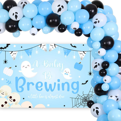 A Baby is Brewing Halloween Baby Shower Decoration for Boys Blue Black Balloon Garland with A Baby is Brewing Backdrop for Baby Shower Pregnancy Celebration Gender Reveal A Baby is Brewing Halloween Baby Shower Decoration for Boys Blue Black Balloon Garland with A Baby is Brewing Backdrop for Baby Shower Pregnancy Celebration Gender Reveal