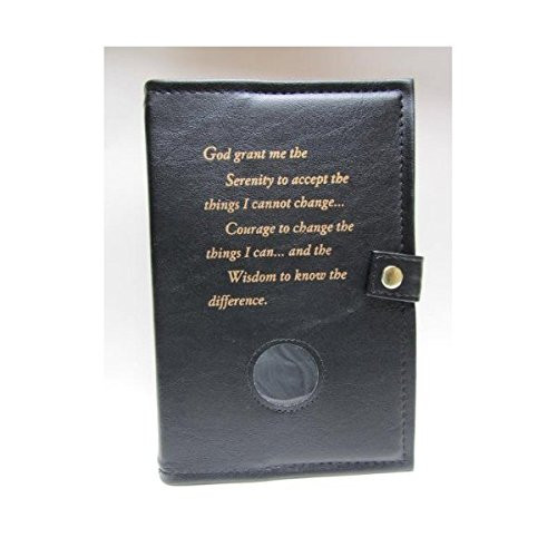 Deluxe Double Alcoholics Anonymous AA Big Book & 12 Steps & 12 Traditions Book Cover Medallion Holder Black