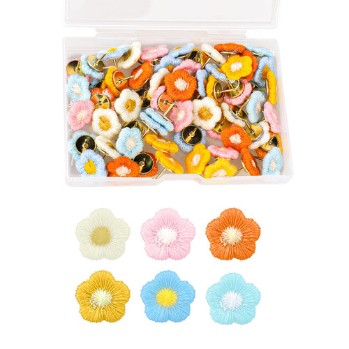 Jeffdad 60-Pack Decorative Pushpins, Flower Pushpins Decorative Flower Pushpins Cork Board Flower Pushpins Bulletin Board Pushpins for Photo Walls, Cork Boards, Office or Home(color2)