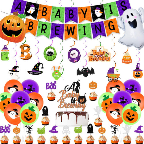 Halloween A Baby Is Brewing Baby Shower Decorations, Purple Orange and Green A Baby is Brewing Banner Cake Topper, Ghost Pumpkin Witch Balloons for Halloween Baby Shower Gender Reveal Party Supplies Halloween A Baby Is Brewing Baby Shower Decorations, Purple Orange and Green A Baby is Brewing Banner Cake Topper, Ghost Pumpkin Witch Balloons for Halloween Baby Shower Gender Reveal Party Supplies