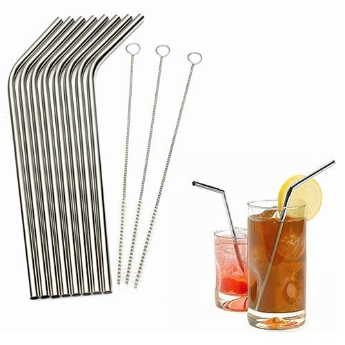 Yirepny Stainless Steel Straws, Reusable Long Straws Drinking, Reusable Drinking Straws with Cleaning Brush, Reusable Tumbler Straw for Smoothies, Tea, Juice, Milkshakes