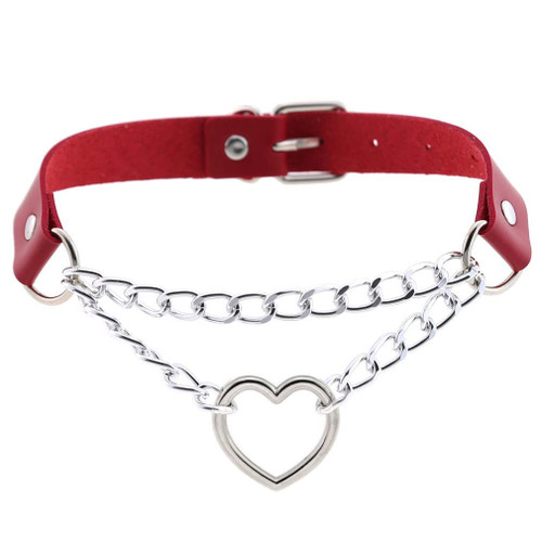 tenghong2021 Heart Shape Necklace Gothic Punk Rock Choker Collars Adjustable Spike Choker PU Leather Collar for Women and Girl-Red tenghong2021 Heart Shape Necklace Gothic Punk Rock Choker Collars Adjustable Spike Choker PU Leather Collar for Women and Girl-Red
