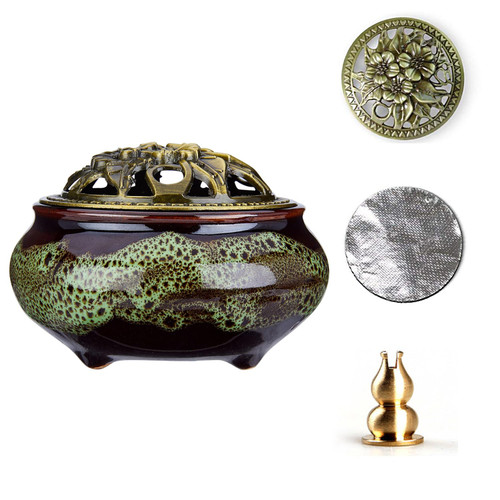 MISTHO Ceramic Incense Burner with Copper Lid with Metal Incense Holder for Sandalwood Incense, Palo Santo, Sage Cone and Frankincense(Emerald Color) MISTHO Ceramic Incense Burner with Copper Lid with Metal Incense Holder for Sandalwood Incense, Palo Santo, Sage Cone and Frankincense(Emerald Color)