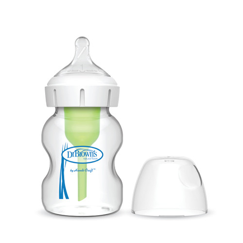 Dr. Brown's Natural Flow Anti-Colic Options+ Wide-Neck Glass Baby Bottle 5 oz/150 mL, with Level 1 Slow Flow Nipple, 1 Pack, 0m+