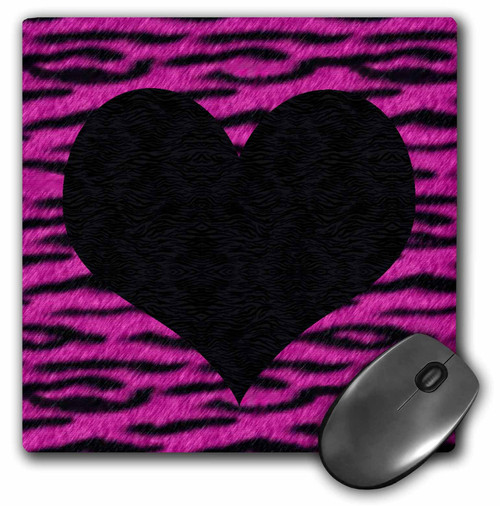 3dRose LLC 8 x 8 x 0.25 Inches Mouse Pad, Punk Rockabilly Pink Tiger Animal Print Black Heart (mp_20413_1)