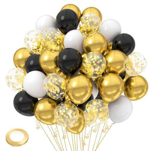 White Black Gold Confetti Balloons, 50 Pcs 12inch, Glitter Gold Confetti Balloons & White Black Gold Metallic Latex Balloons, White Black Gold Party Balloons, Birthday Wedding Party Decorations White Black Gold Confetti Balloons, 50 Pcs 12inch, Glitter Gold Confetti Balloons & White Black Gold Metallic Latex Balloons, White Black Gold Party Balloons, Birthday Wedding Party Decorations