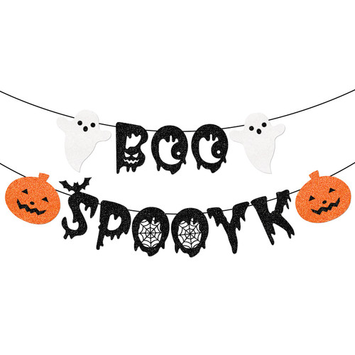 Black Glitter Boo Spooky Banner Halloween Party Banner Spooky Halloween Decorations Spooky Baby Shower Decorations