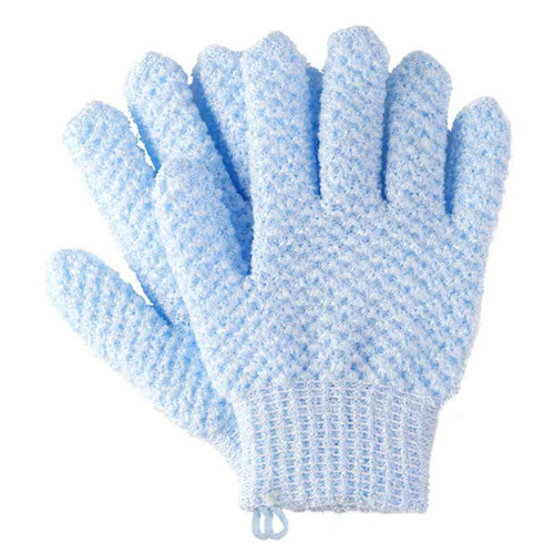 ABLOOMBOX Exfoliating Shower Gloves Deep Scrub Mitt for Body Back Scrubber for Shower Gentle Exfoliation for Smooth Skin Bath Exfoliator Glove for Women Men (1 Pair-Blue)