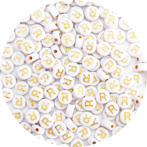 Siomia 100Pcs Letter Beads 4x7mm White Round Acrylic Gold Alphabet Beads Letter R Beads for Jewelry Making DIY Bracelets Necklaces Key Chains Siomia 100Pcs Letter Beads 4x7mm White Round Acrylic Gold Alphabet Beads Letter R Beads for Jewelry Making DIY Bracelets Necklaces Key Chains
