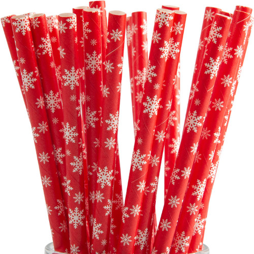EYASIH 25 Pcs Christmas Biodegradable Paper Drinking Straws, Red and White Snowflake Designs Decoration straws for Christmas, Wedding, New Year, Holiday, Party.