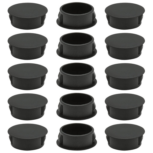 Suiwotin 15PCS 25mm/1" Black Hole Plugs Plastic Flush Type Hole Plugs Snap in Locking Hole Tube, Furniture Fencing Post Pipe Insert End Caps (Black)